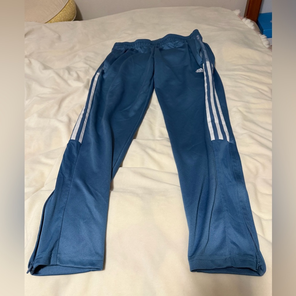 Adidas Men’s Blue Track Pants with White Stripes Primegreen Aeroready Medium